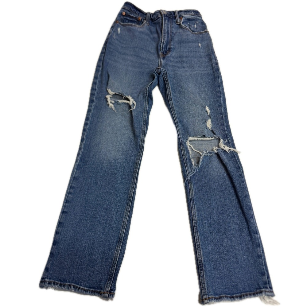 Abercrombie Fitch Jeans Womens 25 Blue The Ankle Straight Ultra High Rise Ripped